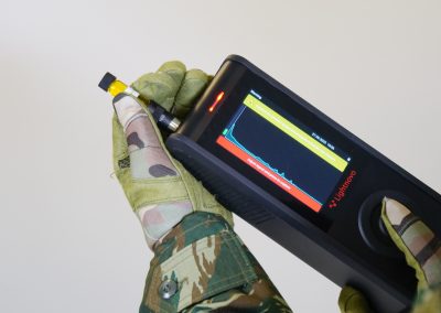 RG spectrometer analyzing sample vial in field environment