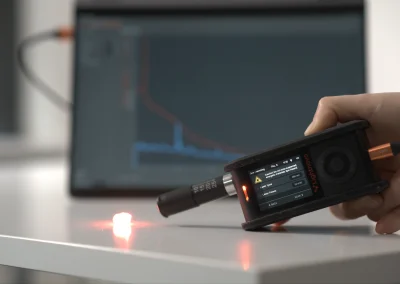 Portable miniRaman spectrometer detecting material with visible laser spot