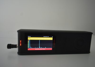 RG Pro Spectrometer in horizontal position with touchscreen showing live gas detection readings